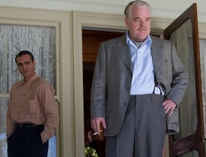 Philip Seymour Hoffman as Lancaster Dodd and Joaquin Phoenix as Freddie Quell in "The Master." Photo Courtesy of: The Weinstein Company.