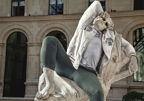 An image of one of the sculptures, dressed in street wear, from the “Street Stone” series, created by artists Léo Caillard and Alexis Persani. Photo Courtesy Of: Léo Caillard.