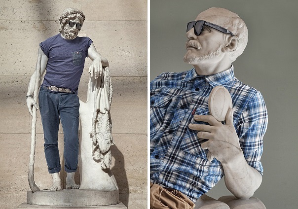 An image of one of the sculptures, dressed in street wear, from the “Street Stone” series, created by artists Léo Caillard and Alexis Persani. Photo Courtesy Of: Léo Caillard.