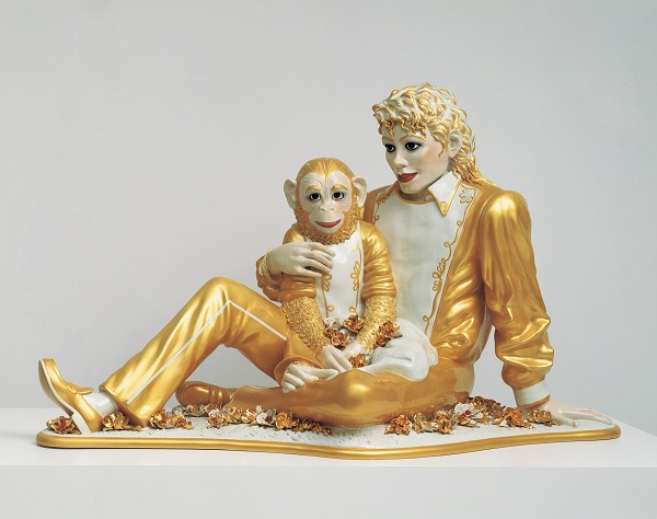 Jeff Koons, Michael Jackson and Bubbles, 1988. Porcelain; 42 x 70 1⁄2 x 32 1⁄2 in. (106.7 x 179.1 x 82.6 cm). Private collection. © Jeff Koons. Photo courtesy of the Whitney Museum of American Art.
