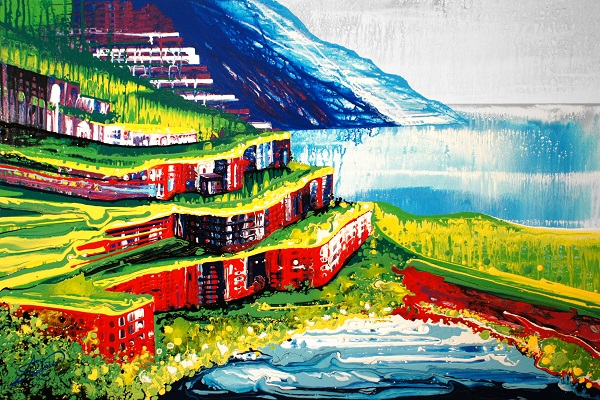 "Coastlines," (Amalfi Coast), 30” x45”, March 2012, acrylic and enamel on canvas. Photo Credit: Amy Shackleton.