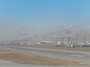 A picture taken from the tarmac at Kabul's airport. Photo Credit: Benjamin S. Mack/ GALO Magazine.