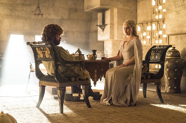 Peter Dinklage and Emilia Clarke in Game of Thrones’ season 5, episode 8. Photo: Helen Sloan/courtesy of HBO.