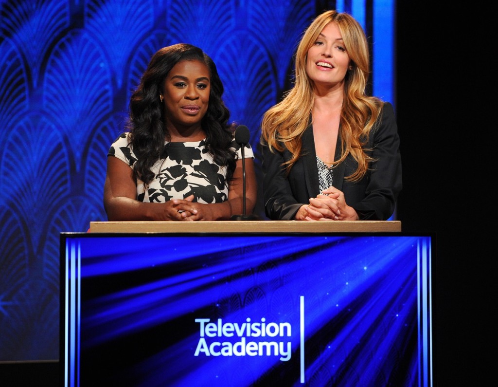 Uzo Aduba and Cat Deeley announce the 67th Primetime Emmy Awards nominees at the Pacific Design Center on Thursday, July 16, 2015, in West Hollywood, Calif. Photo: Vince Bucci/Invision for the Television Academy/AP Images.