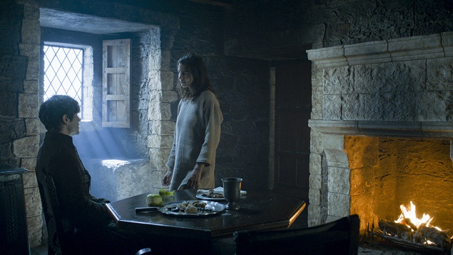 Iwan Rheon as Ramsay Bolton and Natalia Tena as Osha in Season 6 of Game of Thrones. Photo Credit: courtesy of HBO.