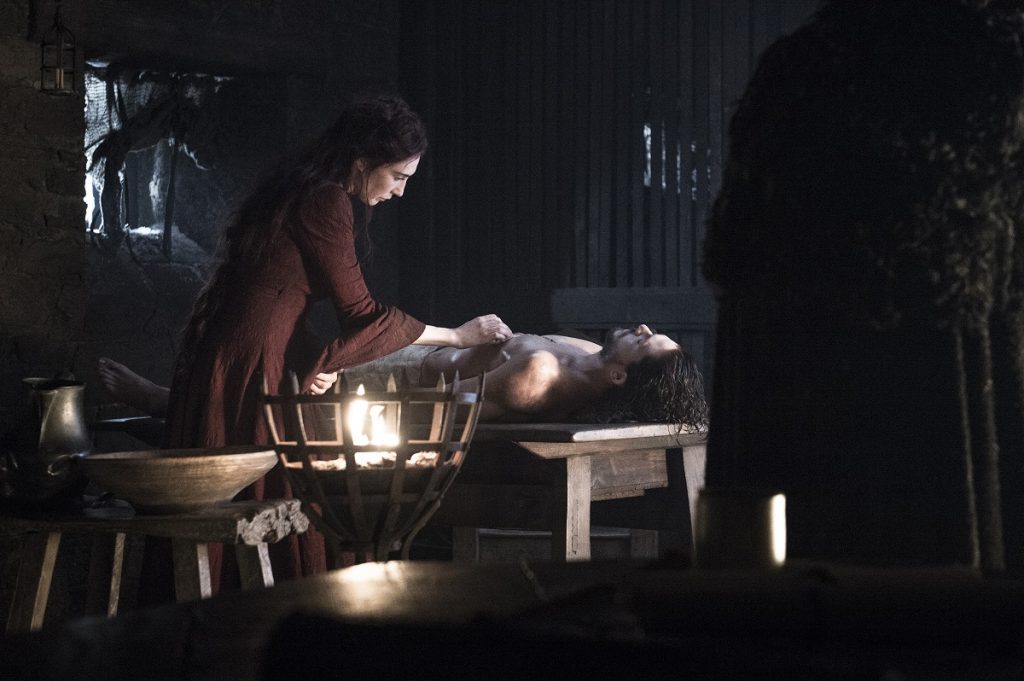 Carice van Houten as the Red Woman and Kit Harington as Jon Snow in GoT's Season 6, episode 2. Photo Credit: Helen Sloan/courtesy of HBO.