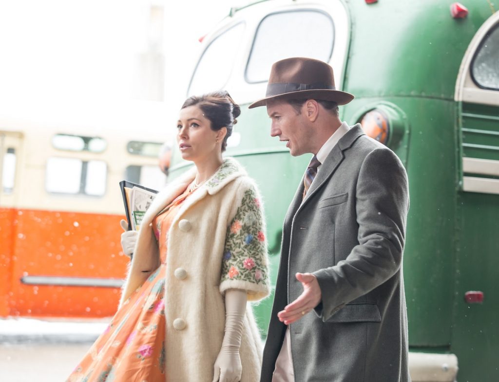 Jessica Biel as Clara Stackhouse and Patrick Wilson as Walter Stackhouse in Andy’s Goddard’s "A Kind of Murder." Photo Credit: Brian Douglas, Copyright © 2015 Blunderer Holdings, LLC.