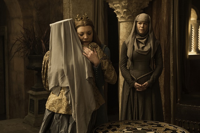 Diana Rigg as Olenna Tyrell, Natalie Dormer as Queen Margaery and Hannah Waddingham as Septa Unella in Season 6 of Game of Thrones. Photo Credit: Helen Sloan/courtesy of HBO.