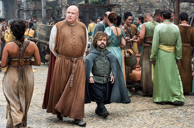 Conleth Hill as Varys and Peter Dinklage as Tyrion Lannister in Season 6 of Game of Thrones. Photo Credit: Macall B. Polay/courtesy of HBO.